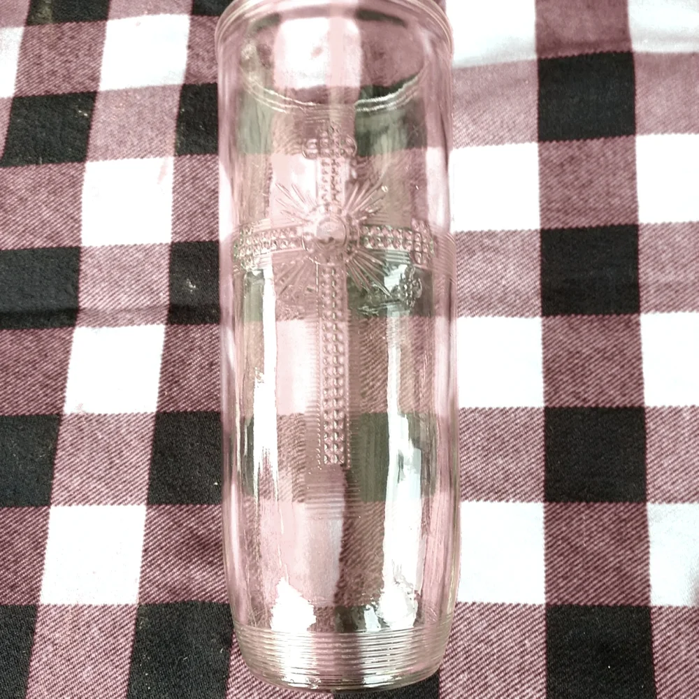 Vintage Clear Vase w/Decorative Cross